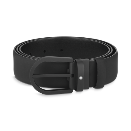 Horseshoe buckle black 35 mm leather belt