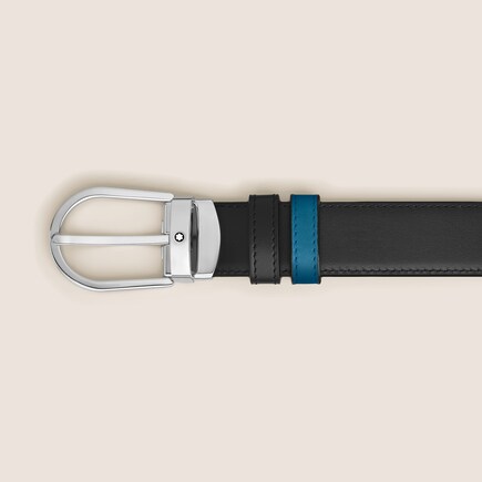 Horseshoe buckle smoky blue/black 30mm reversible leather strap