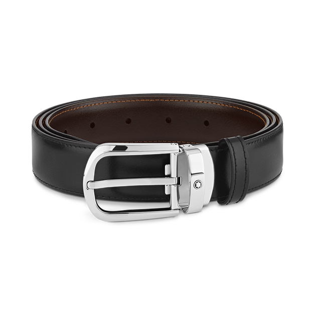 Horseshoe buckle black/brown 30 mm reversible leather belt - 1