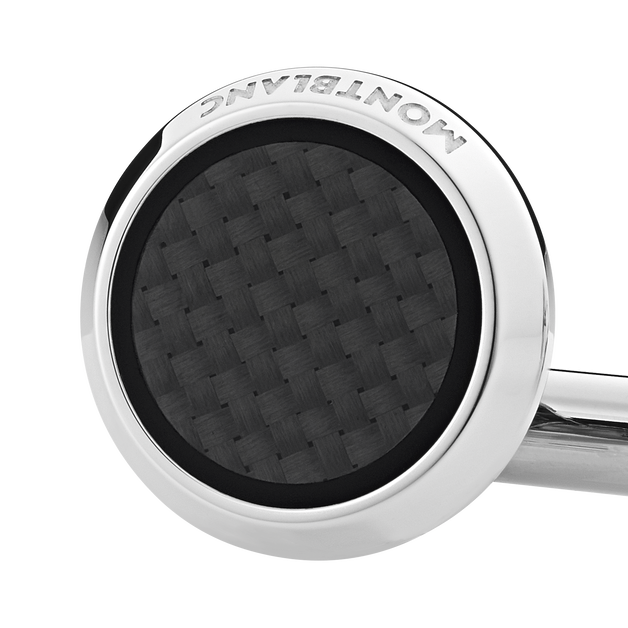 Cufflinks, round in stainless steel with carbon-patterned inlay - 4