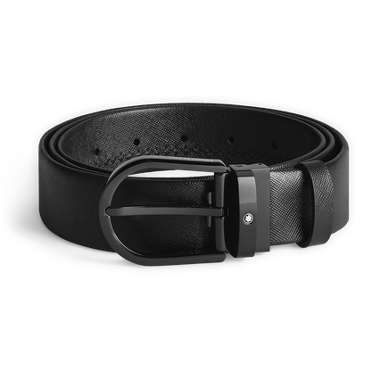Horseshoe buckle black 35mm leather belt