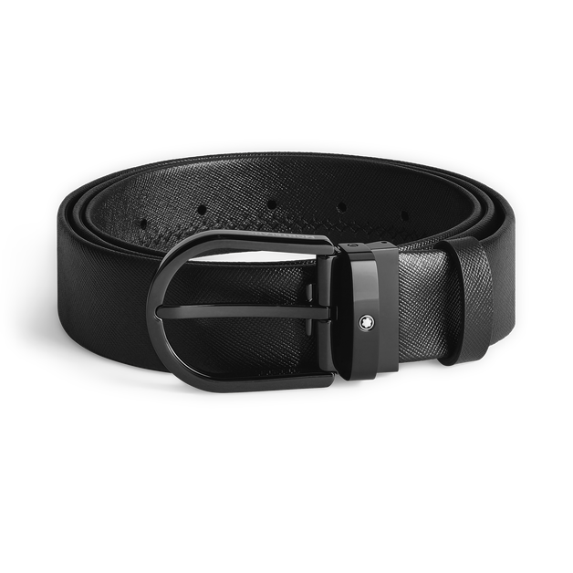 Ceinture à boucle fer à cheval de 35 mm en cuir noir - 1