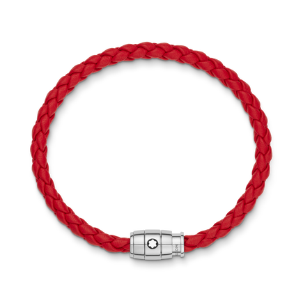 Pulsera de piel roja con cierre de 3 anillas de acero
