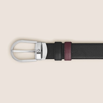 Horseshoe buckle cassis/black 30mm reversible leather strap