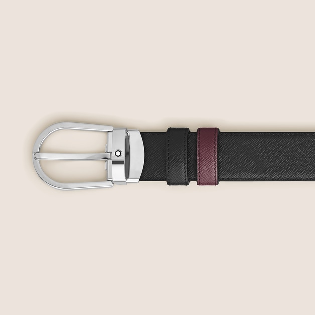 Horseshoe buckle cassis/black 30mm reversible leather strap - 3