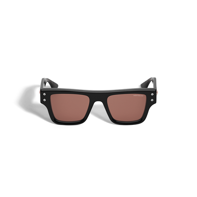 Occhiali da Sole Rettangolari con Montatura in Acetato Nero - 1