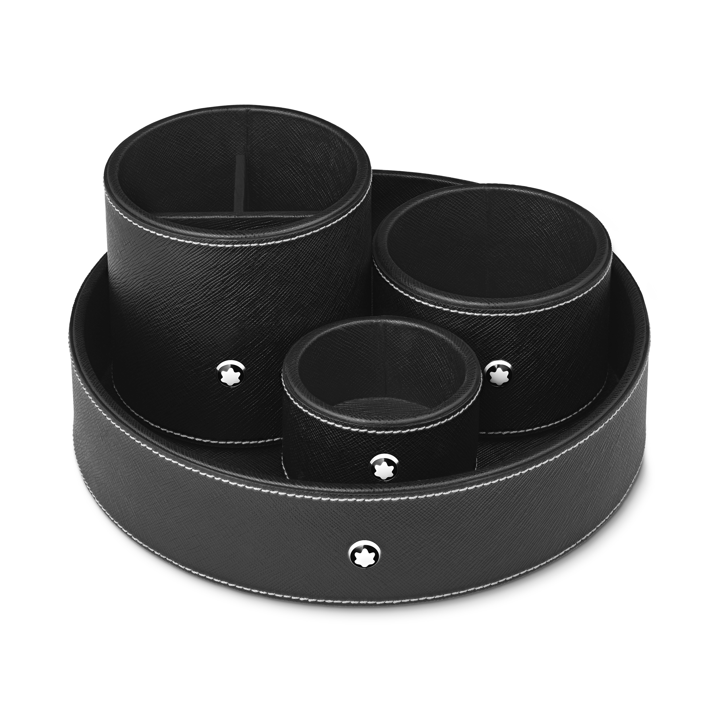 Small Round Desk Tray in Sartorial Leather