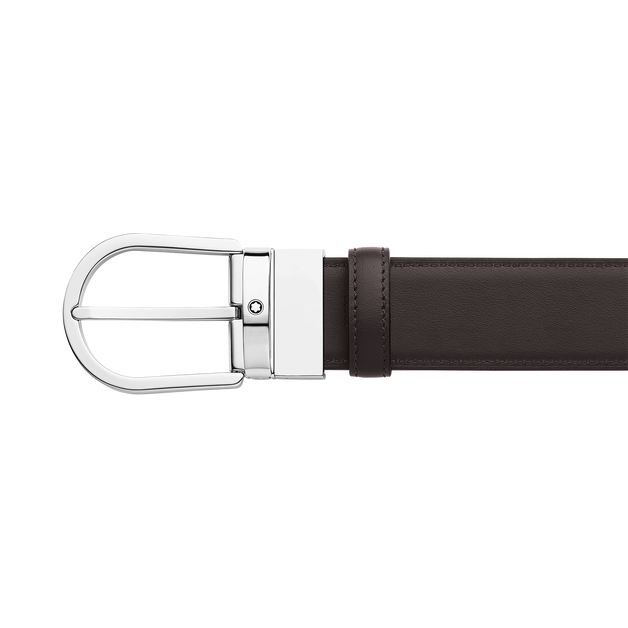 Horseshoe buckle black/tan 35 mm leather belt - 2