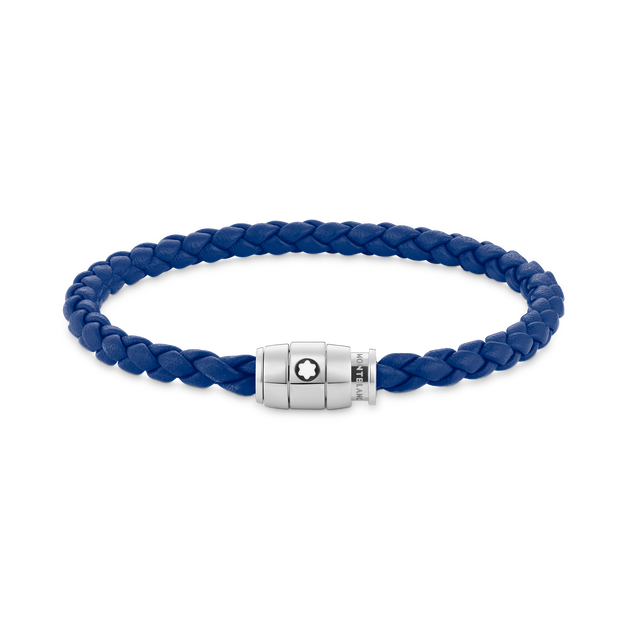 Pulsera de piel azul con cierre de 3 anillas de acero - 1