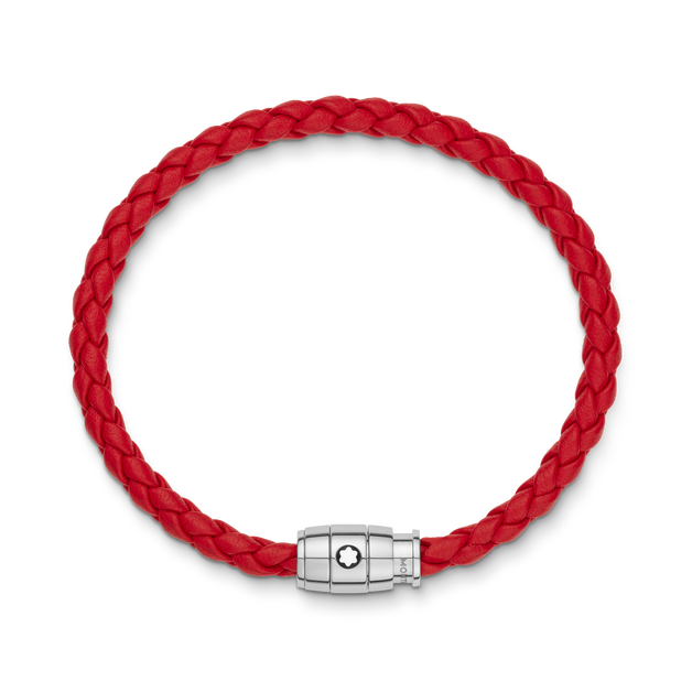 Bracelet Steel 3 rings closing and Red leather - 4