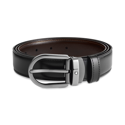 Horseshoe buckle black/brown 30 mm reversible leather belt