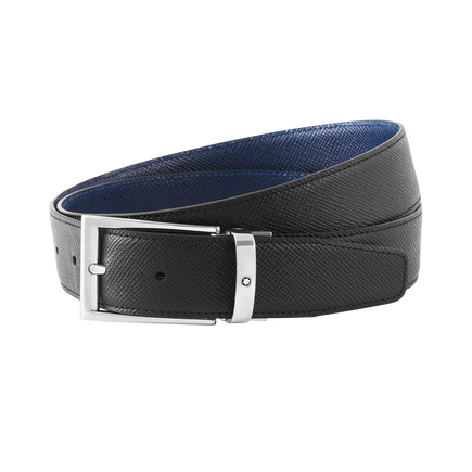 Black/blue 35 mm reversible leather belt