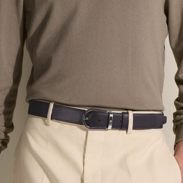 Horseshoe buckle night blue/black 35 mm reversible leather belt - 2