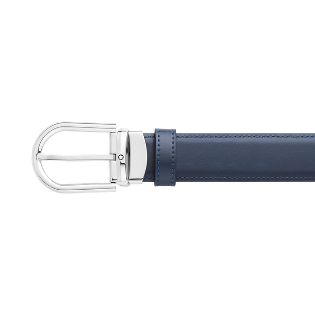 Cinturón reversible de piel negra y azul de 30 mm con hebilla en forma de herradura - 4