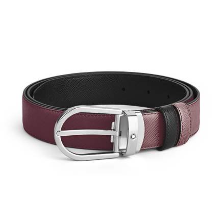 Horseshoe buckle cassis/black 30mm reversible leather strap