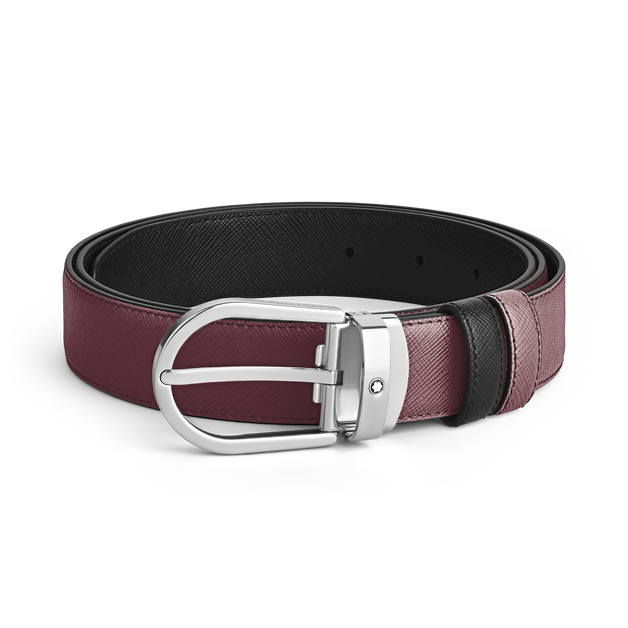 Horseshoe buckle cassis/black 30mm reversible leather strap - 1