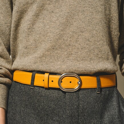 Ceinture réversible à boucle L’Ovale de 35 mm en cuir fauve/noir