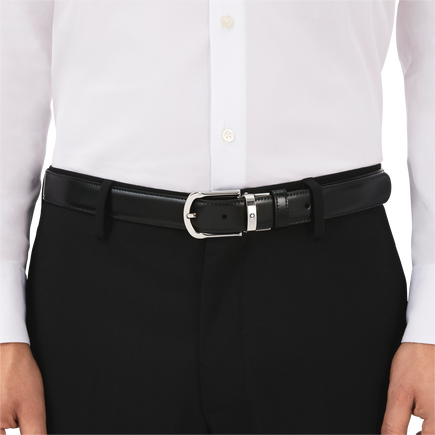 Cinturón reversible de piel negra y marrón de 30 mm con hebilla en forma de herradura
