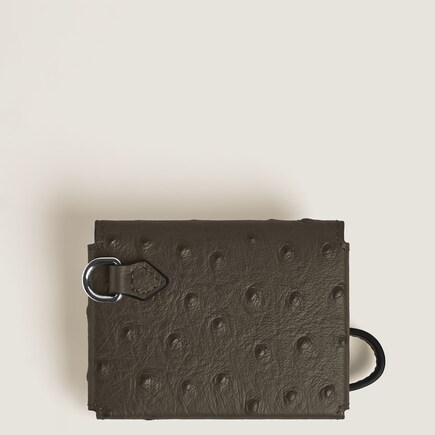 Nib Card Holder with Handle in Ostrich-Embossed Leather