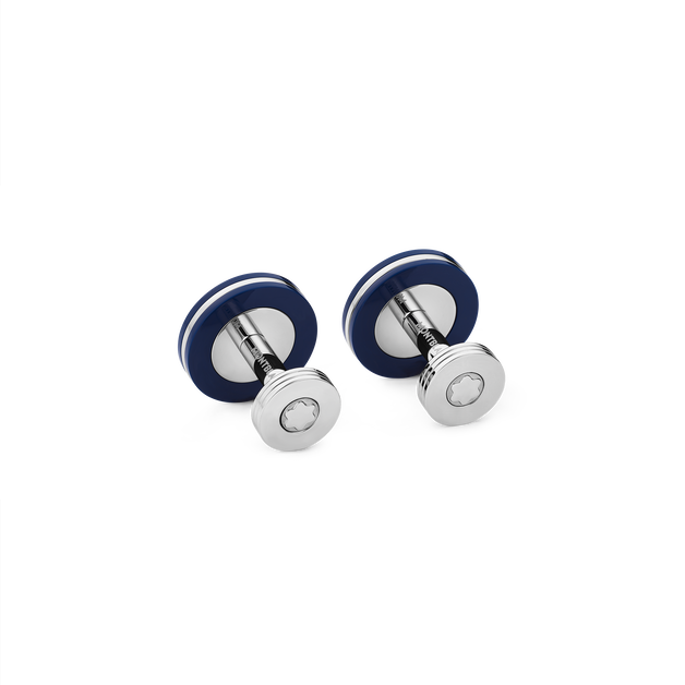 Cufflinks, round in stainless steel with blue resin - 4
