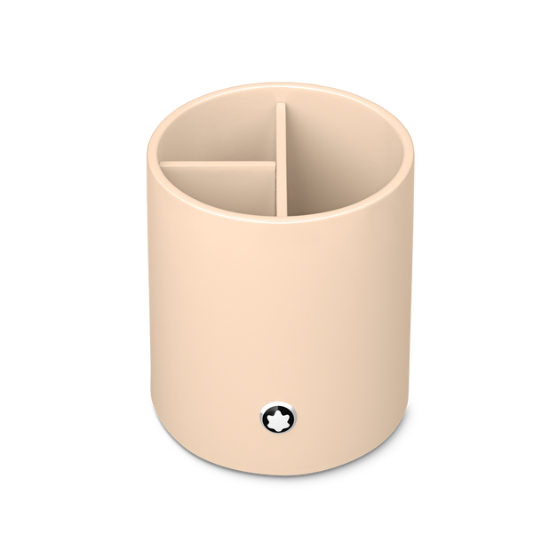 Porte-stylos rond en bois laqué ivoire  - 1