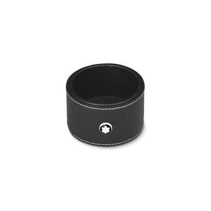 Round desk tray in black leather (Small)