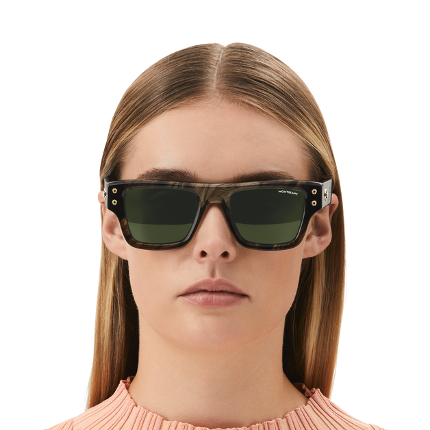 Rectangular Sunglasses with Melange Colored Acetate Frame - 4