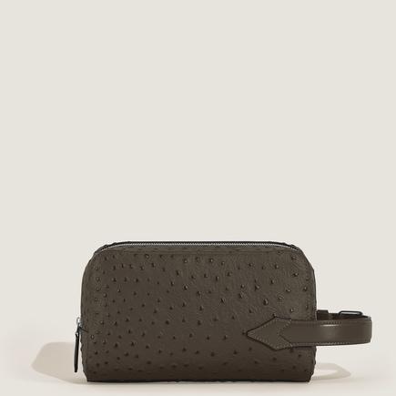 Wash Bag in Ostrich-Embossed Leather