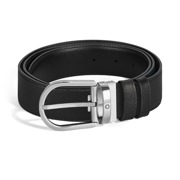 Horseshoe Buckle Black/Black 35 mm Reversible Leather Belt - 1