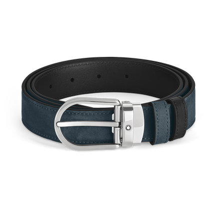 Ceinture réversible à boucle fer à cheval de 30 mm en cuir bleu velours/noir