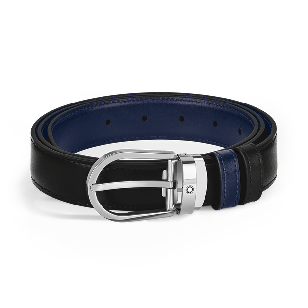 Horseshoe Buckle Black/Ink blue 30 mm Reversible Leather Belt - 1