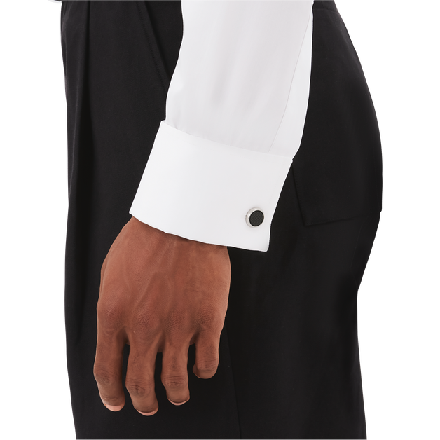Cufflinks, round in stainless steel with carbon-patterned inlay - 3