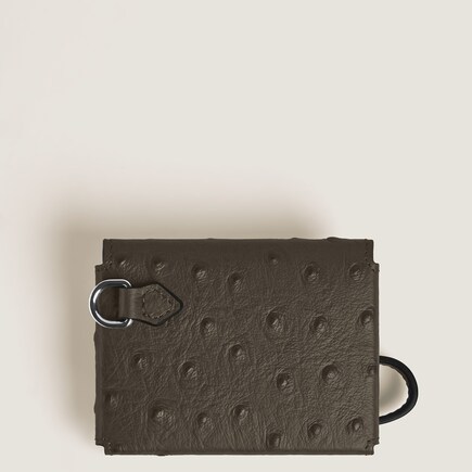 Nib Card Holder with Handle in Ostrich-Embossed Leather