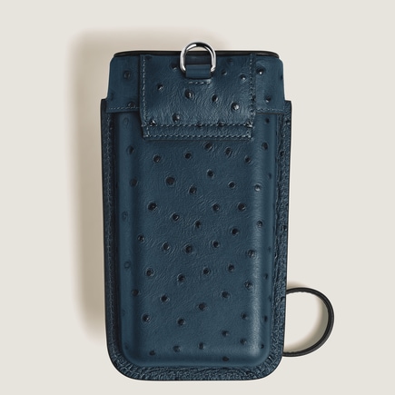 Nib Multifunctional Case with Strap in Ostrich-Embossed Leather