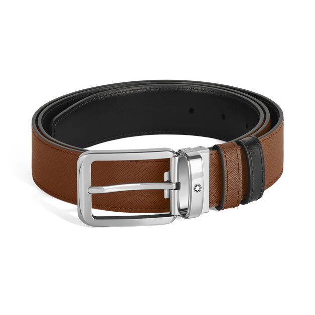 Rectangular Buckle Fauve/Black 35 mm Reversible Leather Belt - 1