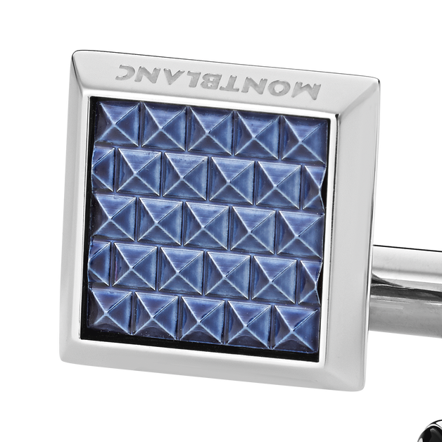 Cufflinks, rectangular in stainless steel with blue patterned inlay - 3