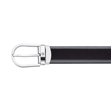 Gürtel aus wendbarem Leder in Schwarz/Braun mit hufeisenförmiger Schließe, 30 mm
