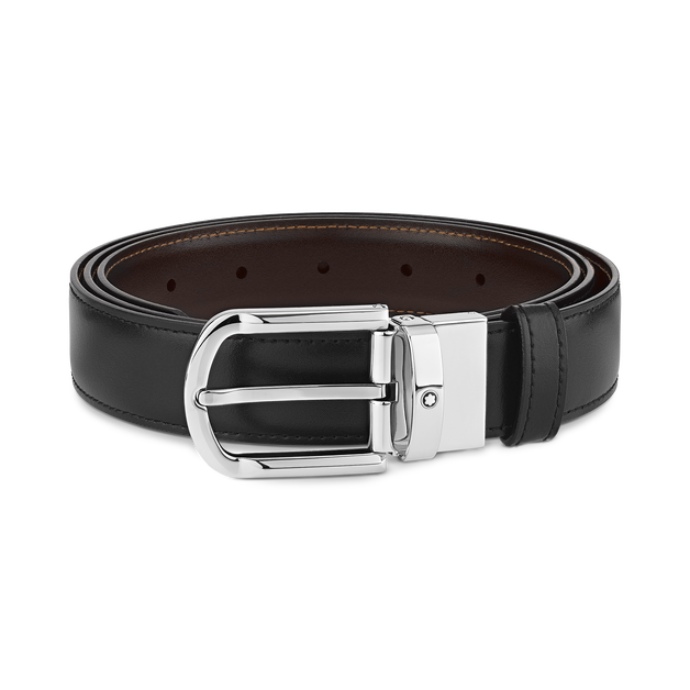 Horseshoe buckle black/brown 30 mm reversible leather belt - 1