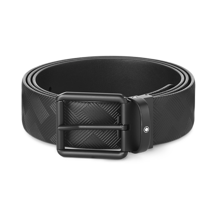 Ceinture réversible de 35 mm en cuir noir imprimé/cuir noir lisse