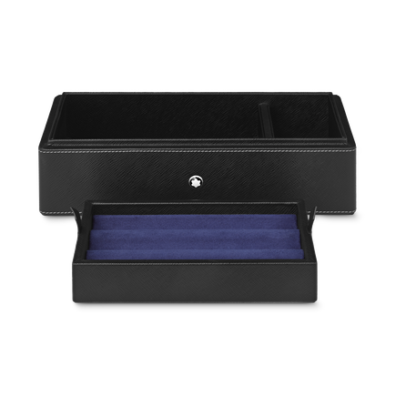 Caja de escritorio en piel para tres artículo de escritura y un tintero