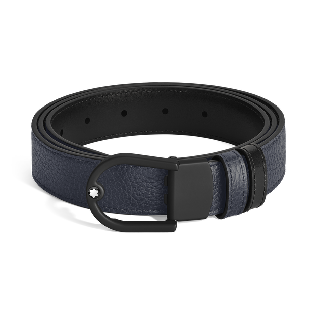 Cinturón reversible de piel azul noche y negra de 30 mm con hebilla ligera en forma de herradura - 1