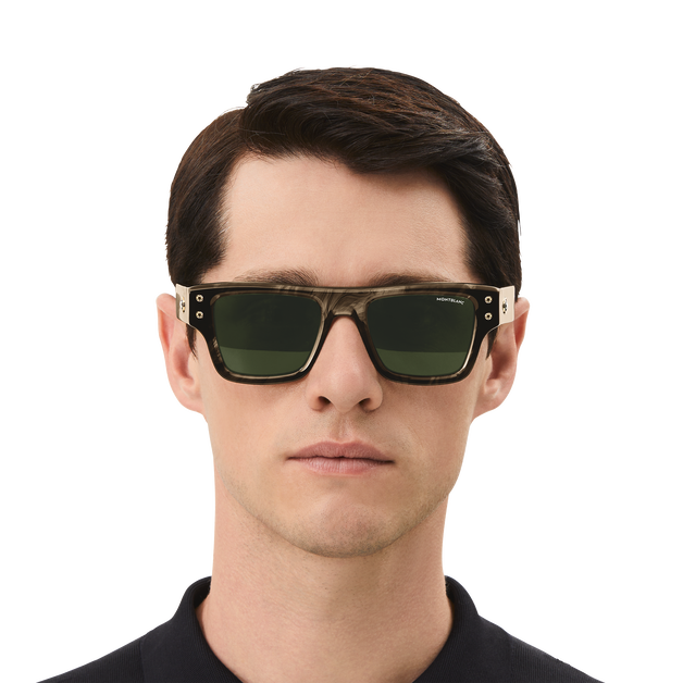 Rectangular Sunglasses with Melange Colored Acetate Frame - 5